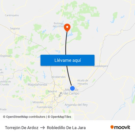 Torrejón De Ardoz to Robledillo De La Jara map