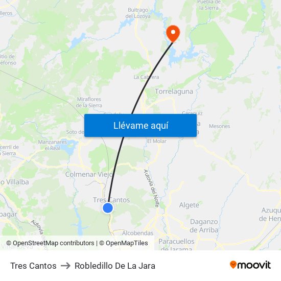 Tres Cantos to Robledillo De La Jara map