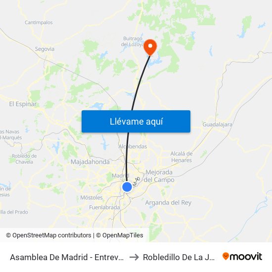 Asamblea De Madrid - Entrevías to Robledillo De La Jara map