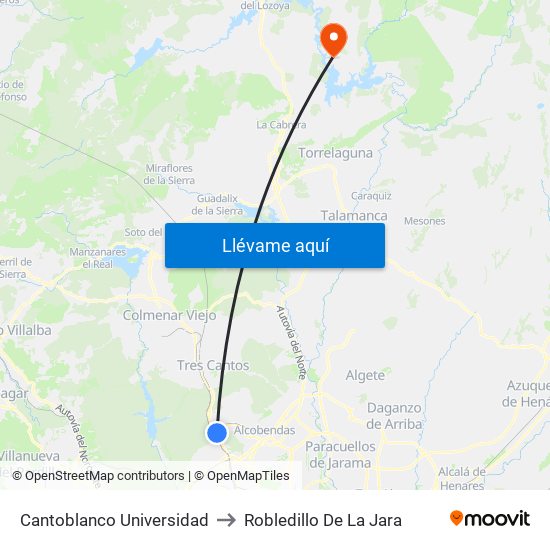 Cantoblanco Universidad to Robledillo De La Jara map