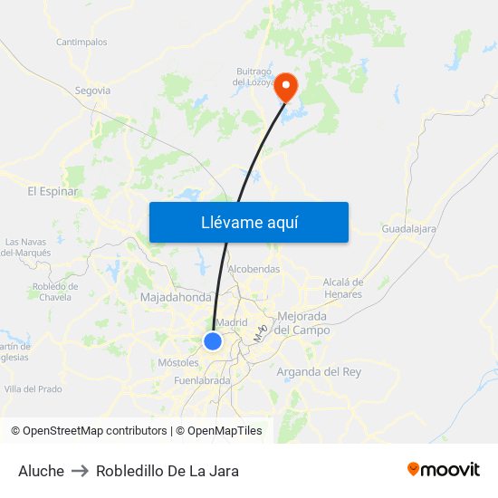 Aluche to Robledillo De La Jara map