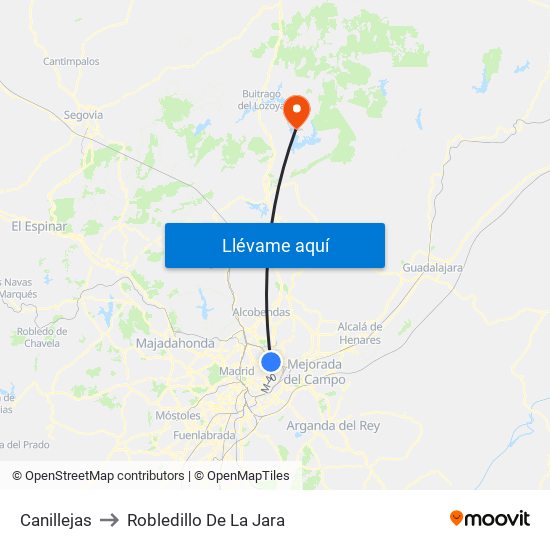 Canillejas to Robledillo De La Jara map