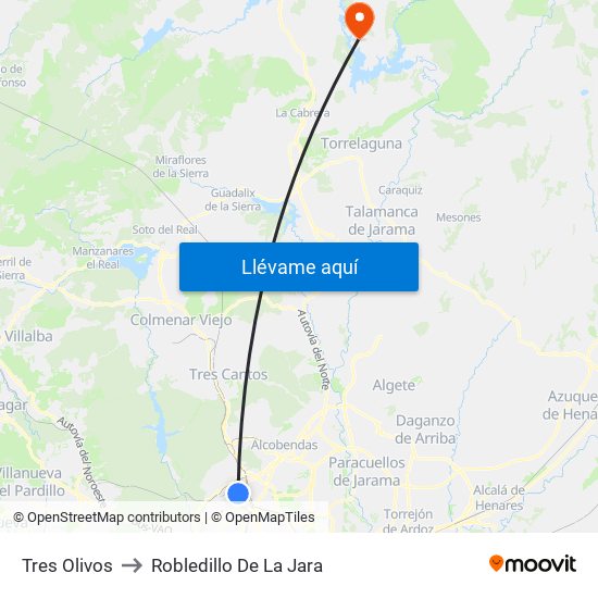 Tres Olivos to Robledillo De La Jara map