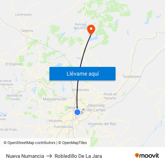 Nueva Numancia to Robledillo De La Jara map