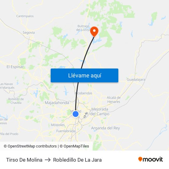 Tirso De Molina to Robledillo De La Jara map