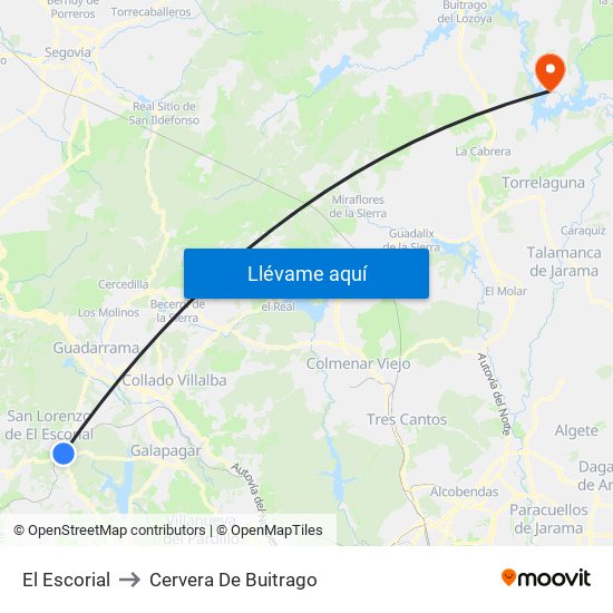 El Escorial to Cervera De Buitrago map