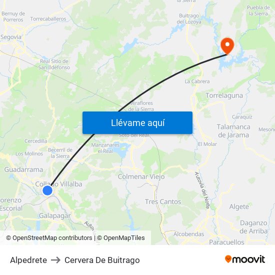 Alpedrete to Cervera De Buitrago map