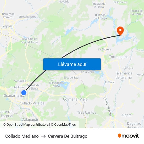 Collado Mediano to Cervera De Buitrago map