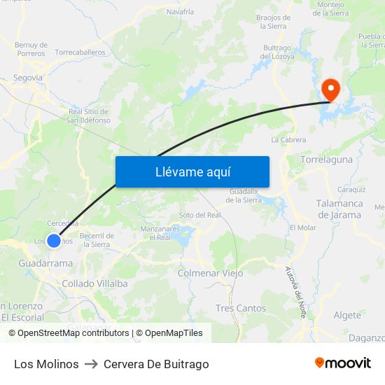 Los Molinos to Cervera De Buitrago map