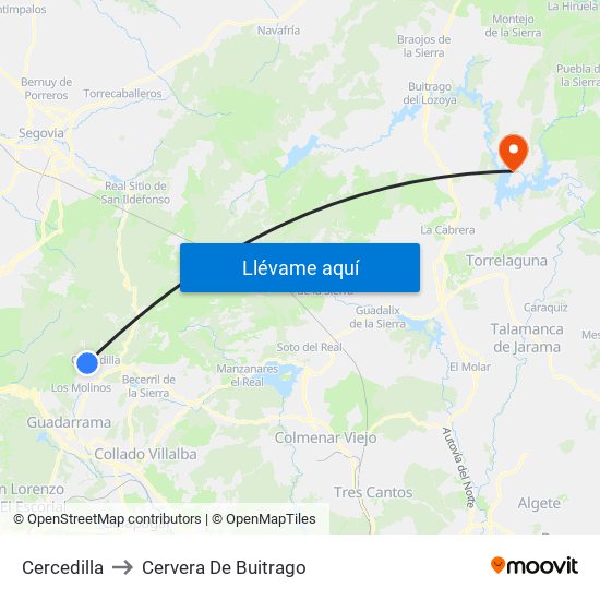 Cercedilla to Cervera De Buitrago map