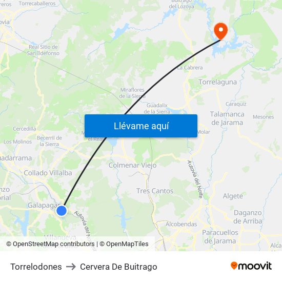Torrelodones to Cervera De Buitrago map