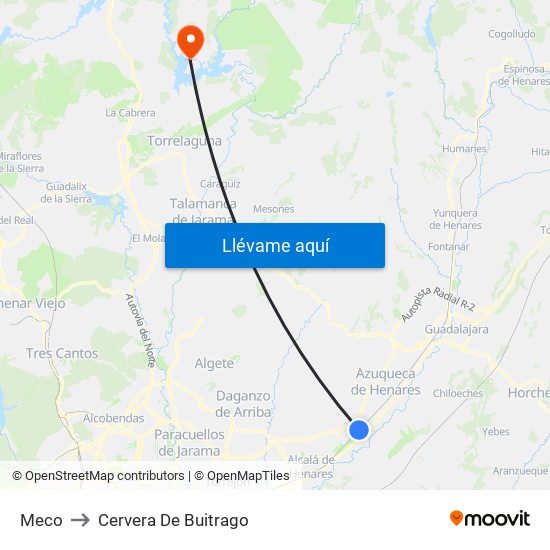 Meco to Cervera De Buitrago map