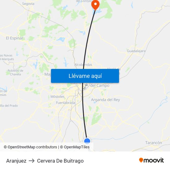 Aranjuez to Cervera De Buitrago map