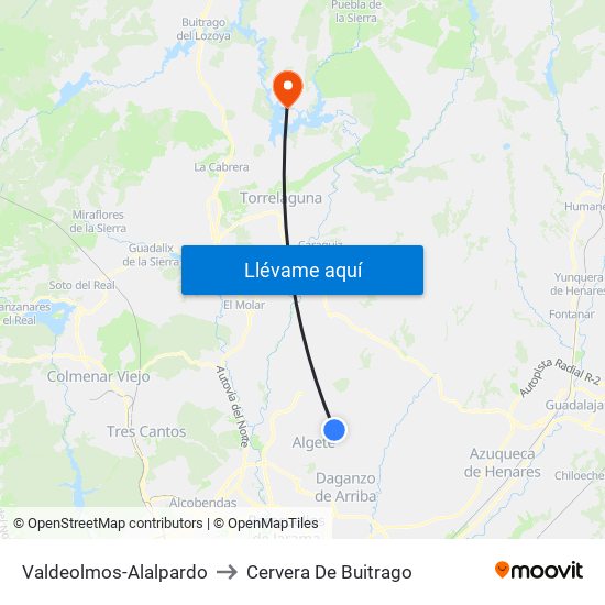 Valdeolmos-Alalpardo to Cervera De Buitrago map