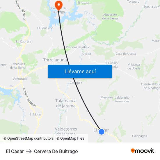 El Casar to Cervera De Buitrago map