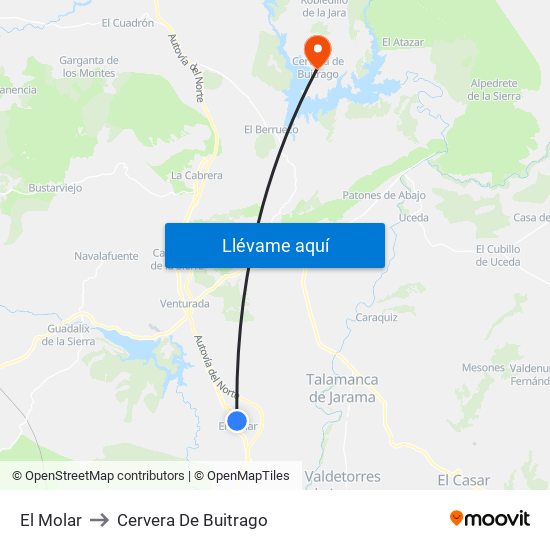 El Molar to Cervera De Buitrago map