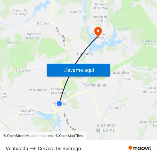 Venturada to Cervera De Buitrago map