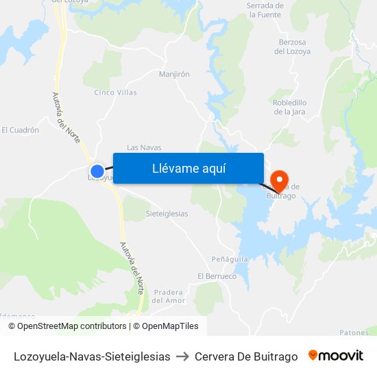 Lozoyuela-Navas-Sieteiglesias to Cervera De Buitrago map