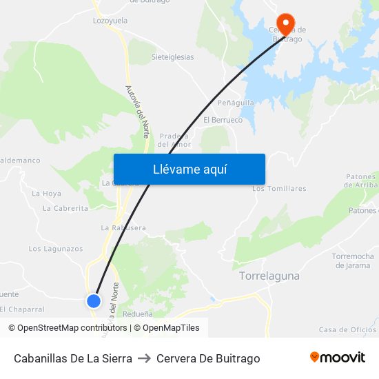 Cabanillas De La Sierra to Cervera De Buitrago map