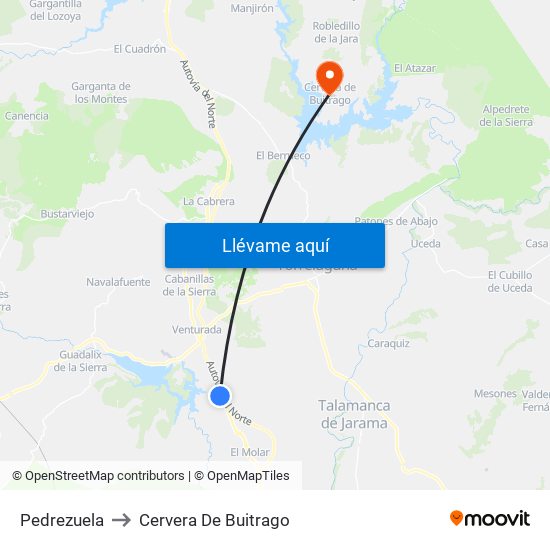 Pedrezuela to Cervera De Buitrago map