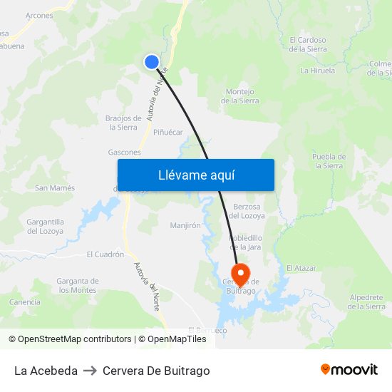 La Acebeda to Cervera De Buitrago map