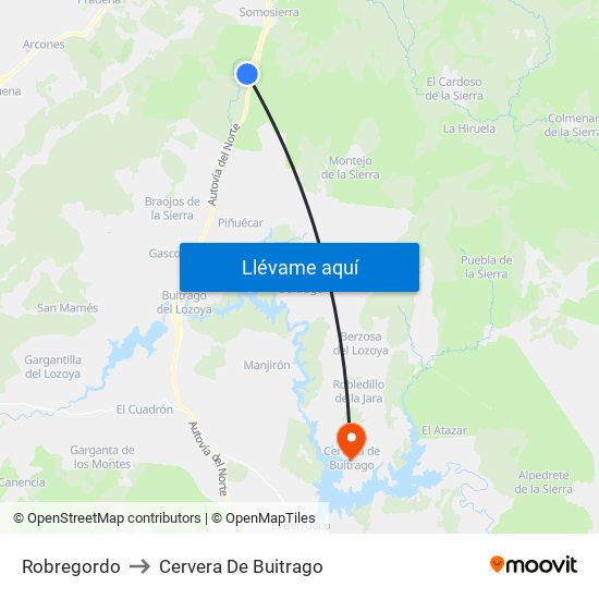 Robregordo to Cervera De Buitrago map