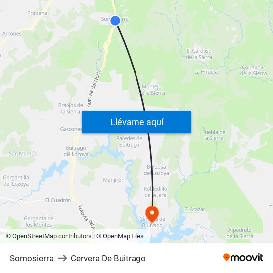 Somosierra to Cervera De Buitrago map