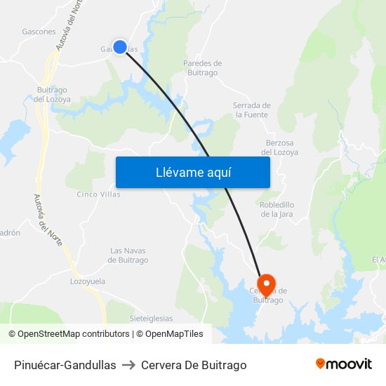 Pinuécar-Gandullas to Cervera De Buitrago map