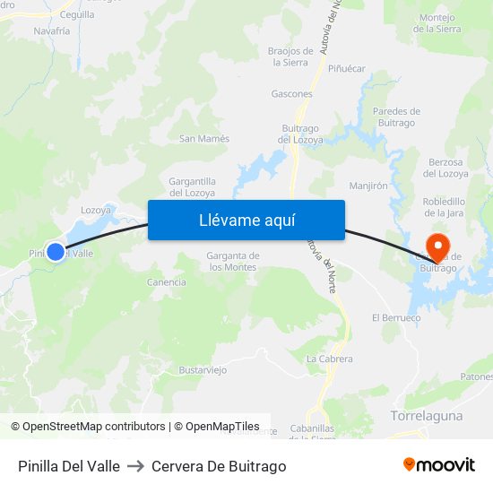 Pinilla Del Valle to Cervera De Buitrago map
