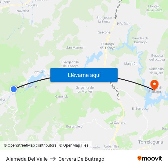 Alameda Del Valle to Cervera De Buitrago map
