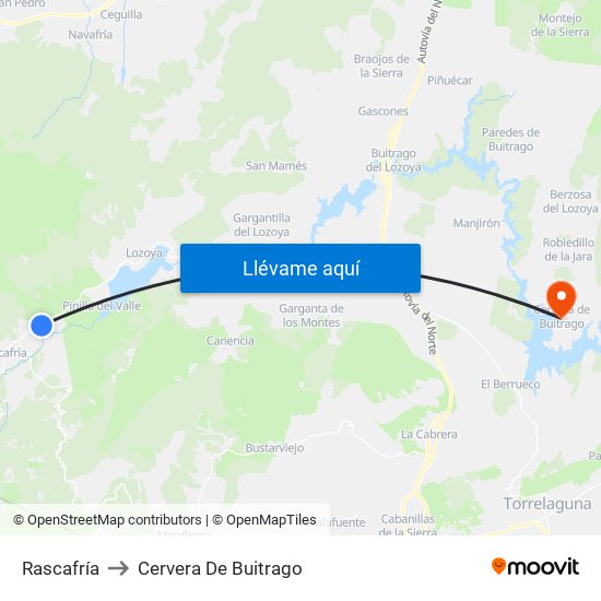Rascafría to Cervera De Buitrago map