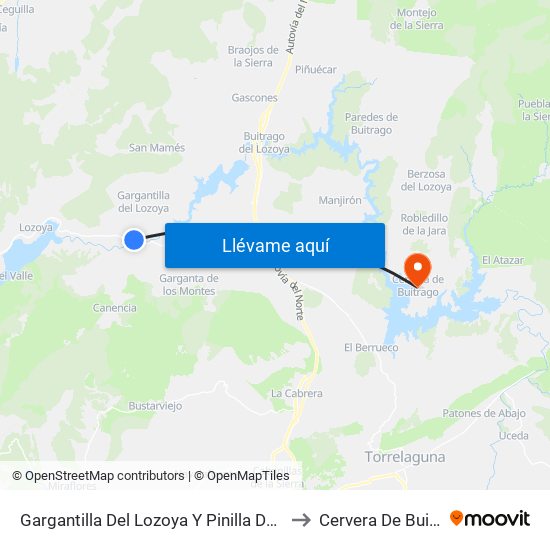 Gargantilla Del Lozoya Y Pinilla De Buitrago to Cervera De Buitrago map