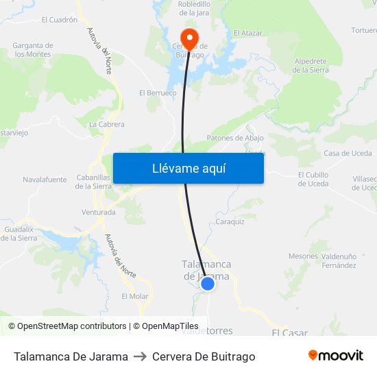 Talamanca De Jarama to Cervera De Buitrago map