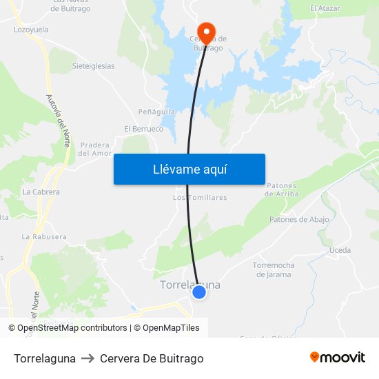 Torrelaguna to Cervera De Buitrago map
