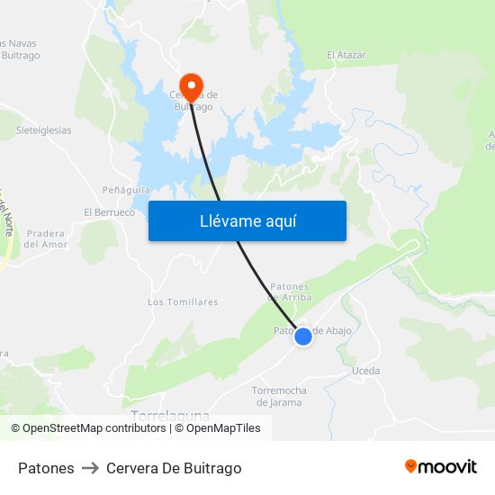 Patones to Cervera De Buitrago map