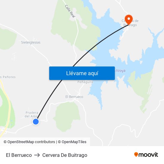 El Berrueco to Cervera De Buitrago map