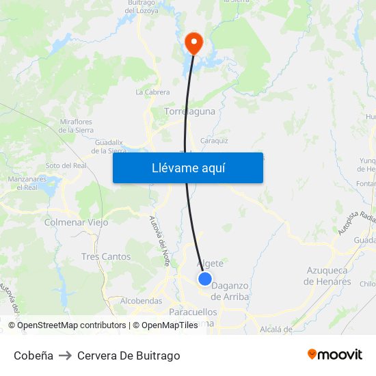 Cobeña to Cervera De Buitrago map