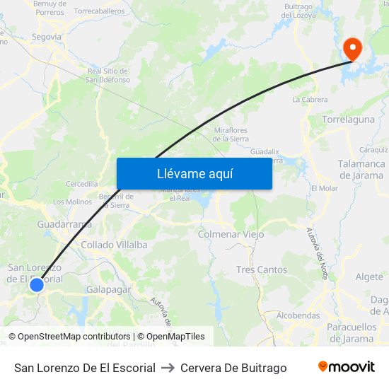 San Lorenzo De El Escorial to Cervera De Buitrago map