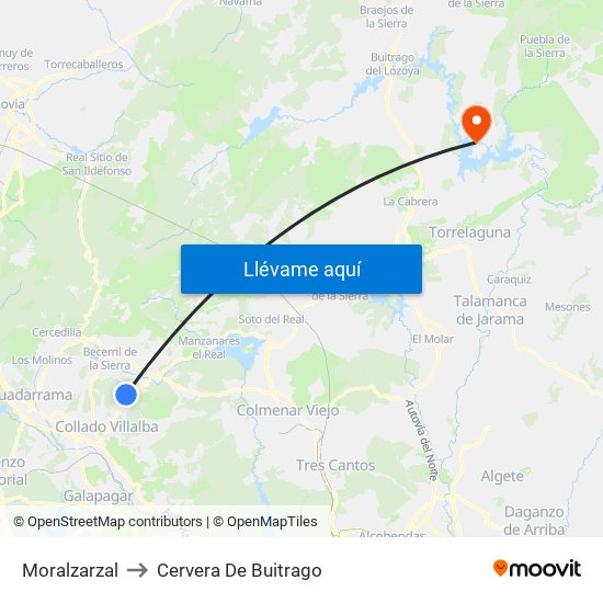 Moralzarzal to Cervera De Buitrago map