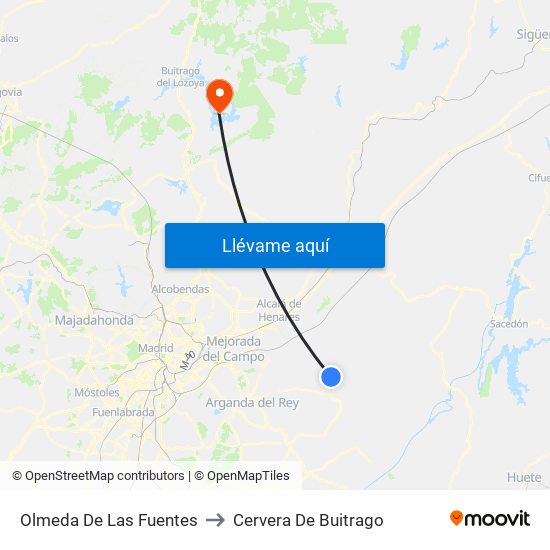 Olmeda De Las Fuentes to Cervera De Buitrago map