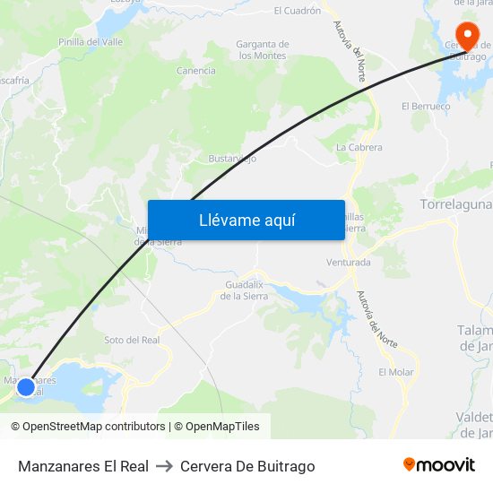 Manzanares El Real to Cervera De Buitrago map