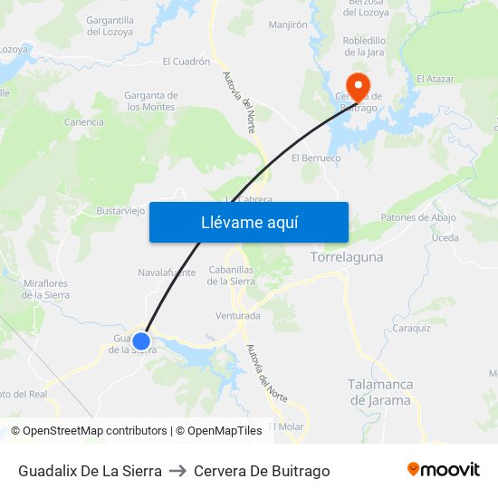Guadalix De La Sierra to Cervera De Buitrago map