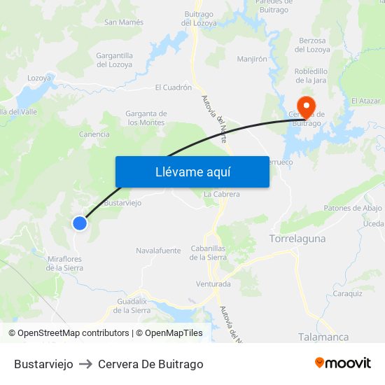 Bustarviejo to Cervera De Buitrago map