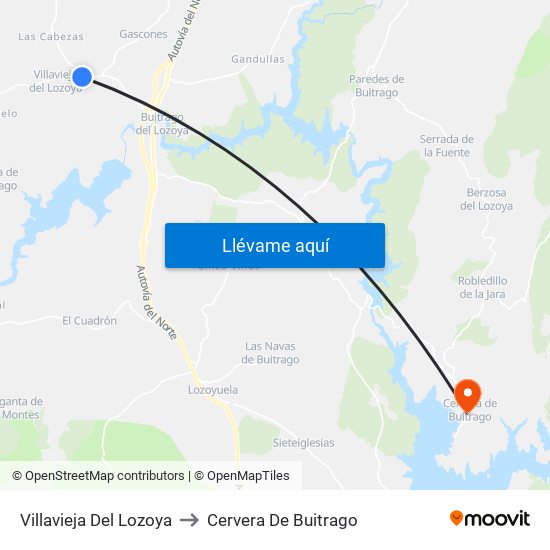 Villavieja Del Lozoya to Cervera De Buitrago map