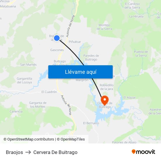 Braojos to Cervera De Buitrago map