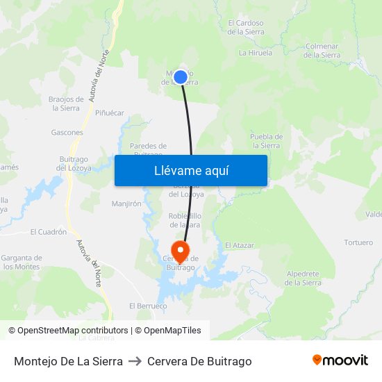 Montejo De La Sierra to Cervera De Buitrago map