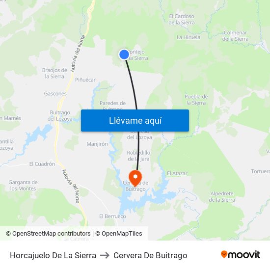 Horcajuelo De La Sierra to Cervera De Buitrago map