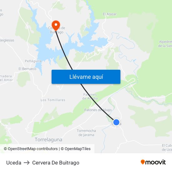 Uceda to Cervera De Buitrago map
