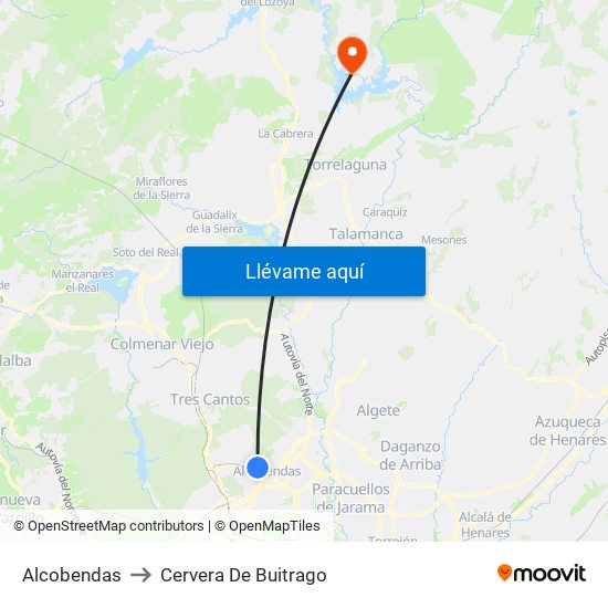 Alcobendas to Cervera De Buitrago map