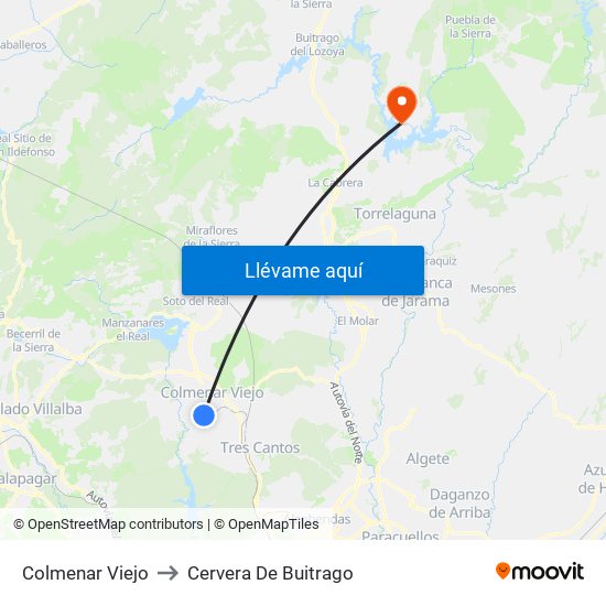 Colmenar Viejo to Cervera De Buitrago map